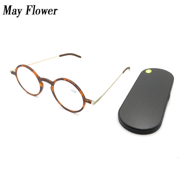 Thin Reading Protable Pocket Presbyc Eye Anti-Blue Ray Spectacles Eyeglasses With Case Round Glasses Frame +2