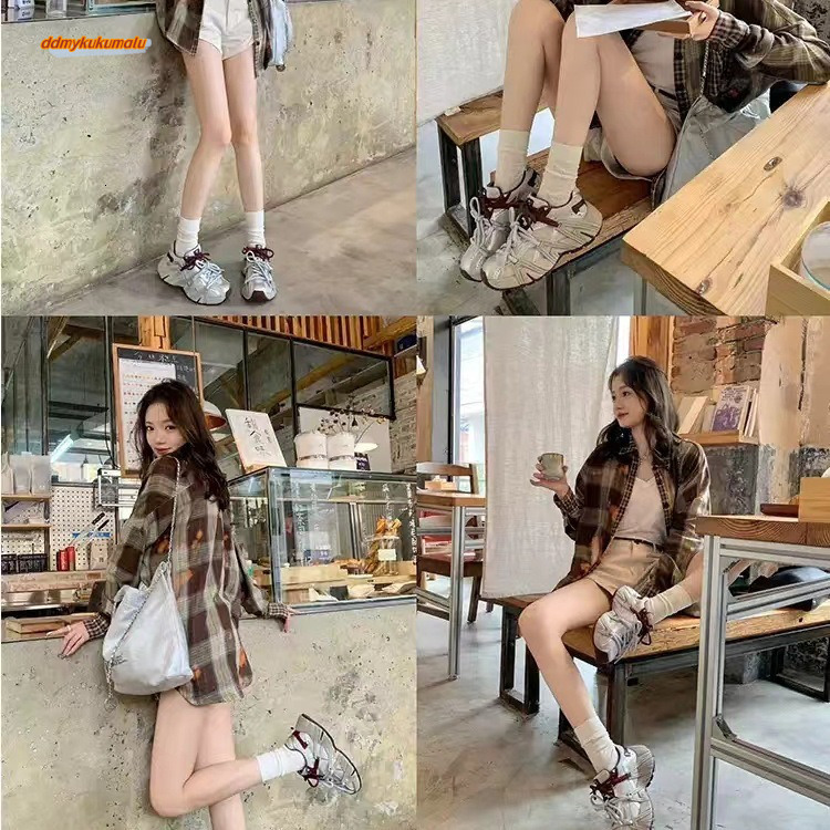 Increased by 6cm~Autumn winter mandarin duck with thick soled lace up casual sports shoes for dad and girl ddmykukumalu