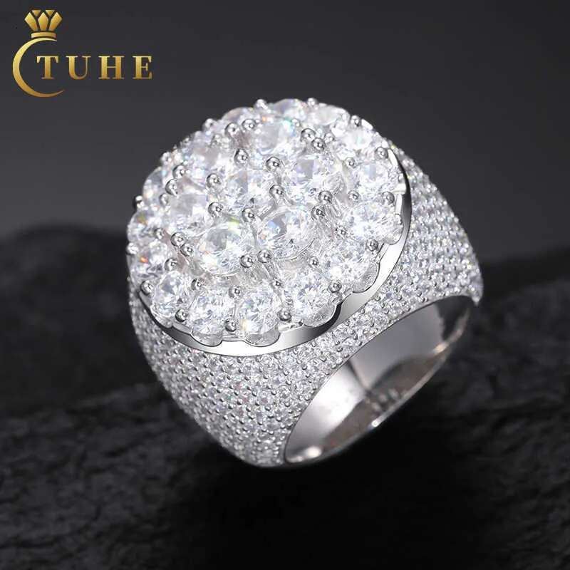 White Gold Sterg Sier Round Brilliant Cut Vvs Moissanite Dia Men Iced Out Fine Ring Jewelry