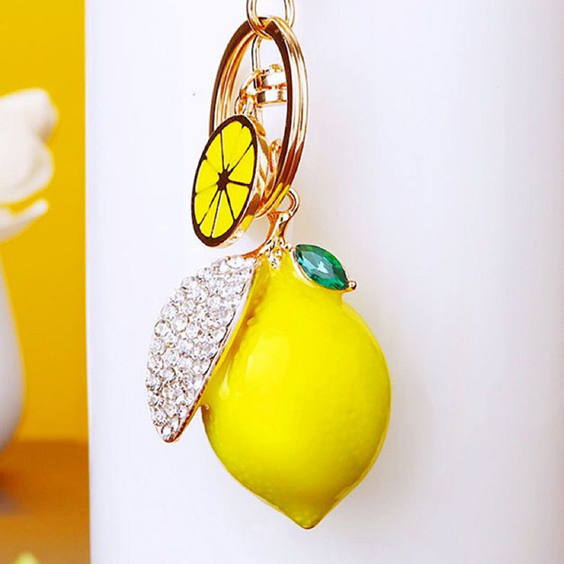 Crystal Lemon-Shaped 3D Fruit Key Chain Elegant Accessory for Bags & Car