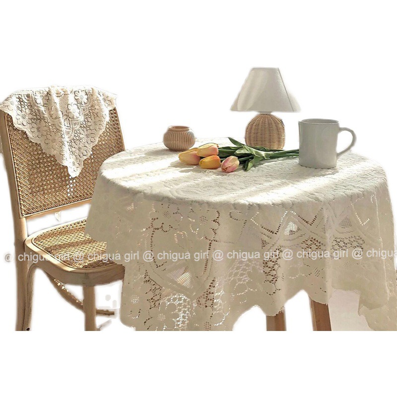 Retro lace decorative tablecloth style French simple romantic coffee table round table cover picnic cloth table cloth mat EZGS01