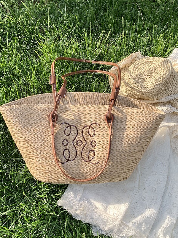 Bag women's large capacity new braided straw bag satchel summer beach straw bag bucket shoulder bag large bag