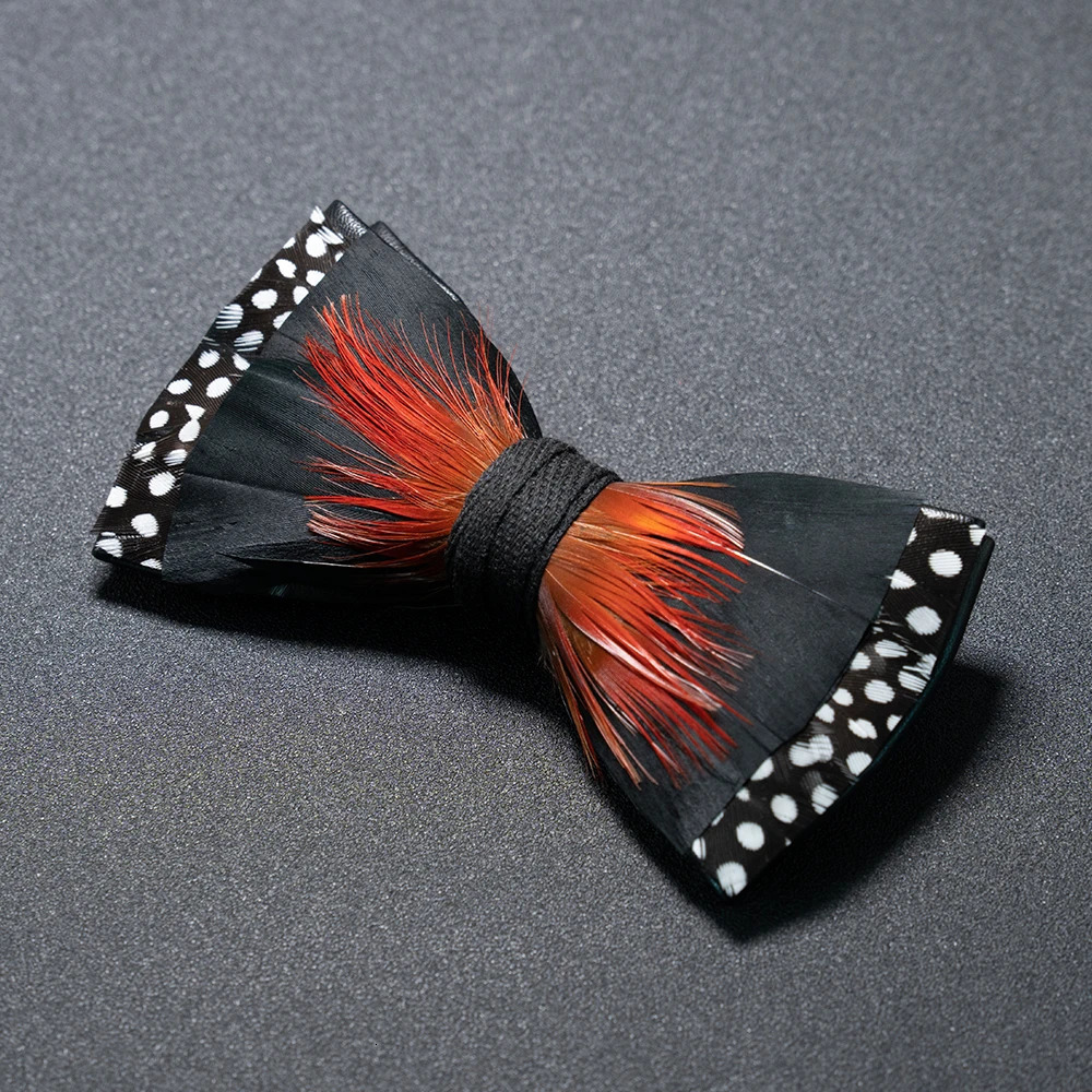 Wedding Bow Tie for Men Classic Black Pre-tied Bowtie brooch Set Party feather Butterfly Knot Gift Man Accessories 250306