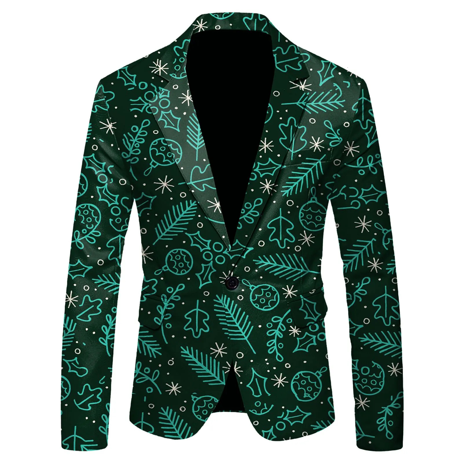 2023 Men Christmas Suit Jacket Casual Xams Printed Pocket Lapel Button Fashion Mens Slim Fit Blazers 250305