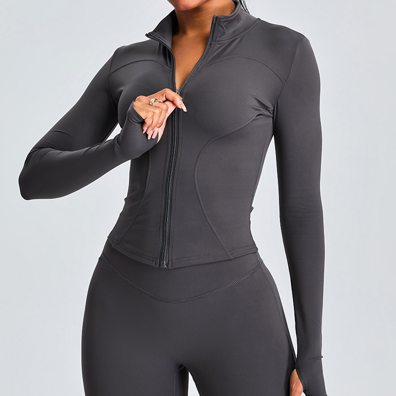 Naked Yoga Jacket For Women, Autumn Winter Stand Up Collar Long Sleeved Zipper Cardigan, Slimming Sports And Fitness Clothing Top