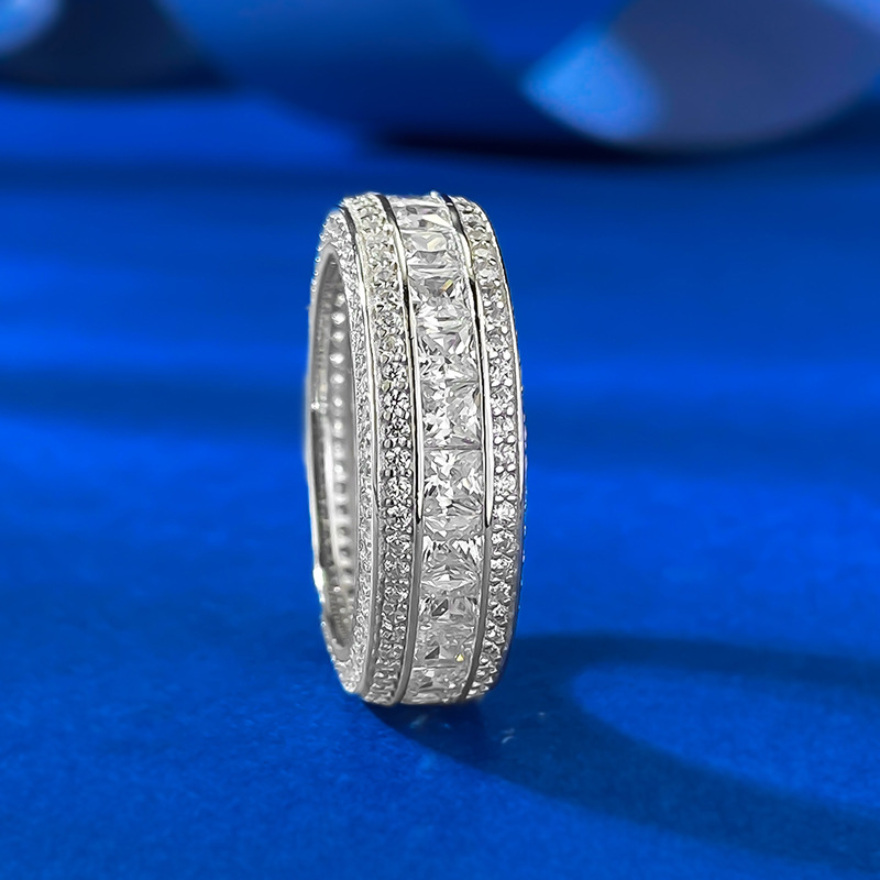 Genuine 100% 925 Sterling Silver Luxury Jewelry Women Wedding Rings Princess Cut Stack White Designer Moissanite Diamond Gem Party Lady Enagement Band