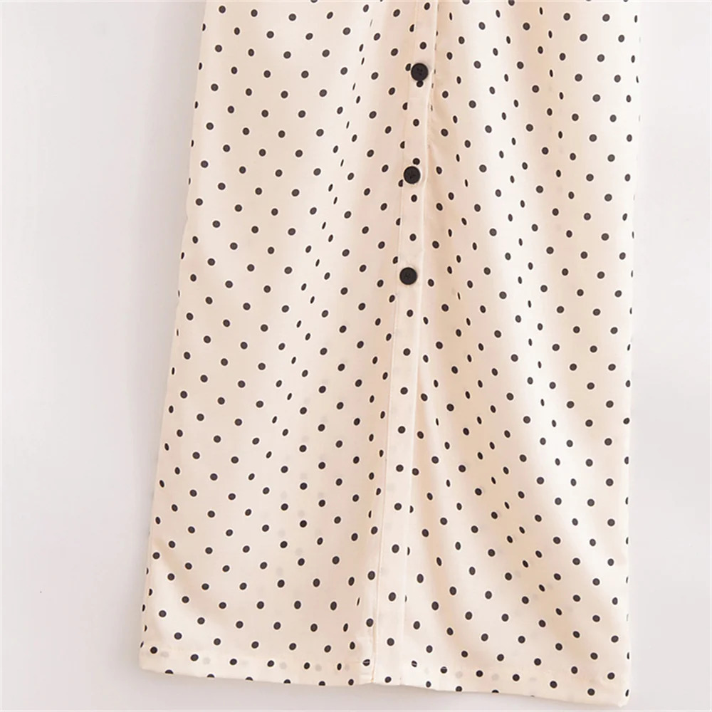 UNIZERA autumn womens fashion slim fit lapel sleeveless polka dot mid length waist slimming pleated Midi dress 250310