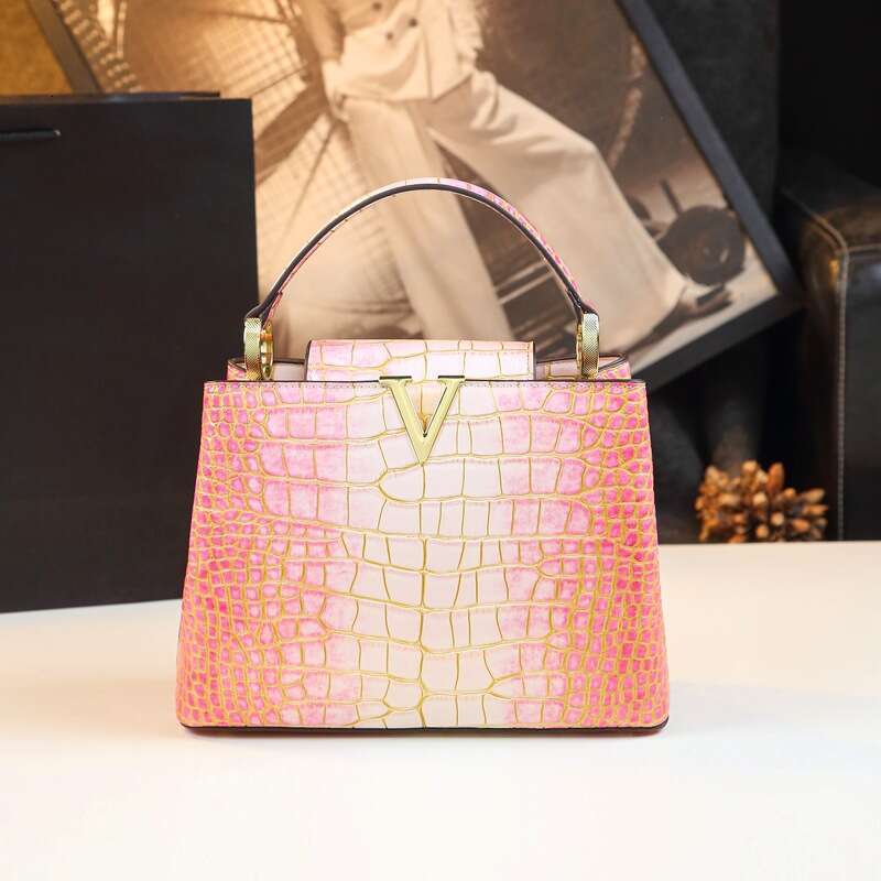 Women's Bags Women's Bags Liht women's ba, shiny niche crocodile pattern leather, pink 2024 new hih-end sinle shoulder crossbody