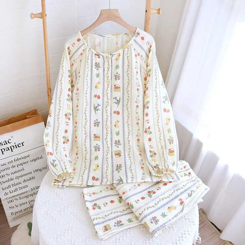 Pyjamas For Women Summer/Spring Pajamas Set Pure Cotton Underwear Long Sleeve Sleepwear Womens Lingerie Set Floral Home SuitC250310