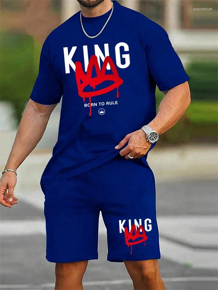 Men's Tracksuits Short Sleeved Shorts Set Fashionable King Printed T-shirt 2 Sets Casual Round Neck Jumper Breathable Sportswe