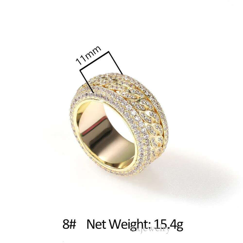 Hip Hop Rotable Cuban Gold Fashion Personality Trendy Ring moissanite dia gold sterg sier cuban women ring