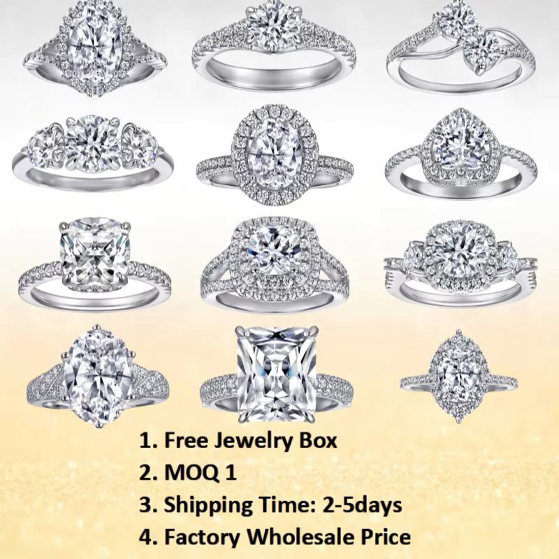 Wholesale 5ct Total Moissanite S925 Sterling Silver 18k Gold Plated Engagement Rings 3ct Vvs D Gra Certified Moissanite Ring