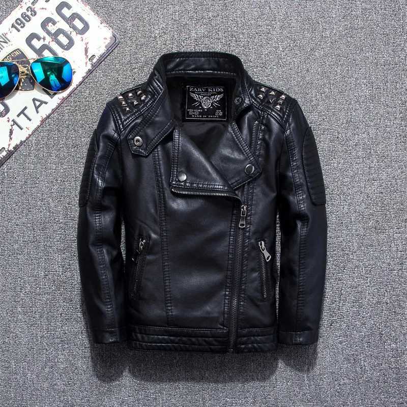 Winter Children GENUINE PU Leather Jacket Zipper BoyS Rivets Fashion Kids Spring Jacket Clothes Solid Outerwear Coats 2-16YT250313