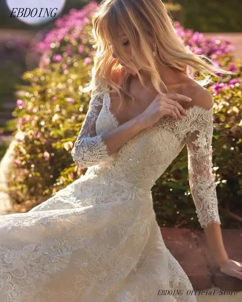 Newest a ha lace cute necke long sleeves off the shoulder custom wedding dresses