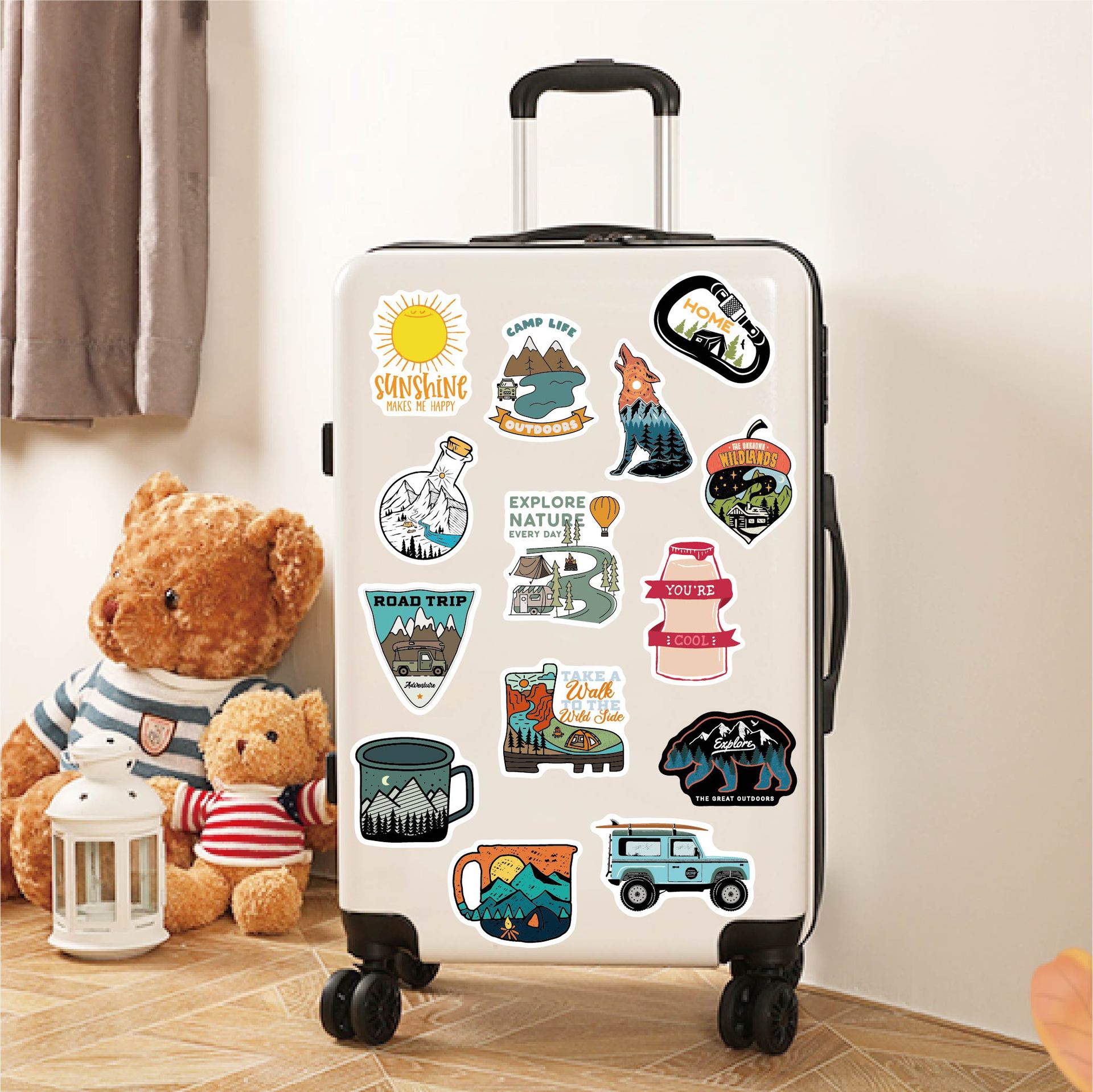 100pcs/lot Waterproof Outdoor Camping Stickers Adventure Hiking Travel Camp Life Decales for Car Suitcase Car Laptop Skateboard Motor Water Bottle Sti
