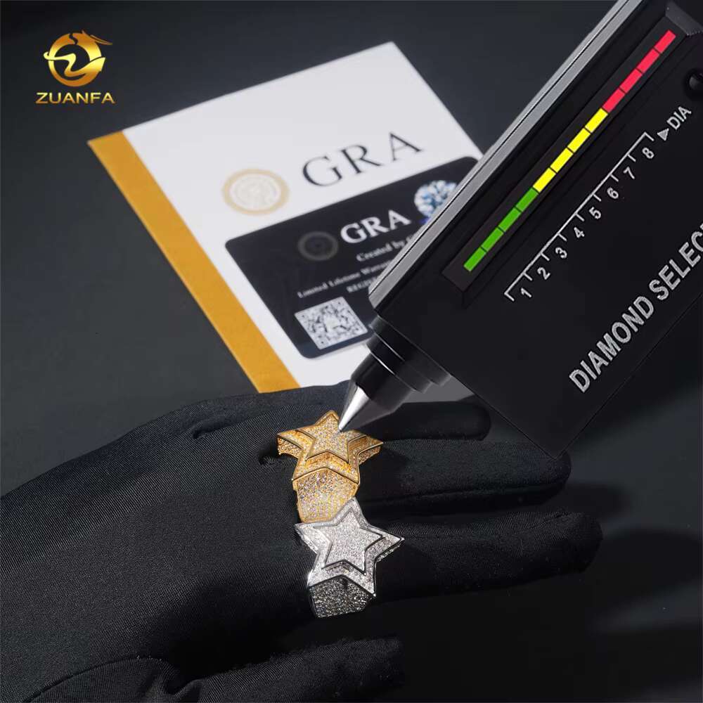 Fine Vvs Moissanite Rings Sterg Sier Men Lab Dia Hip Hop Iced Out Jewelry Ring