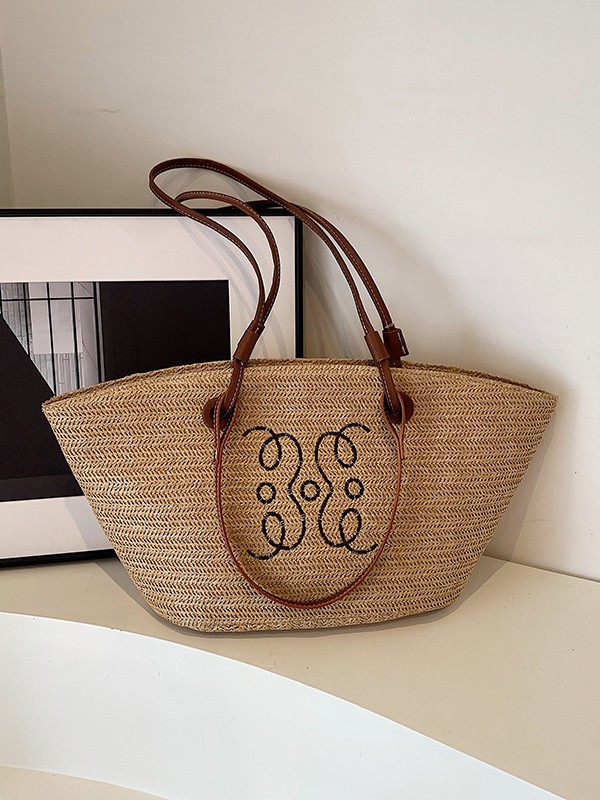 Bag women's large capacity new braided straw bag satchel summer beach straw bag bucket shoulder bag large bag 2025s