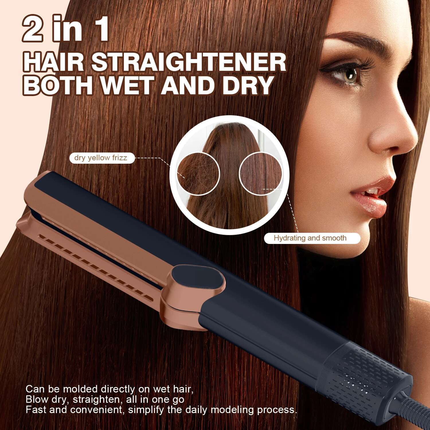 NEW Airw Flat Iron 5 In 1 Airstrait Straightener Hair Dry And Straight Hot Air Dryer