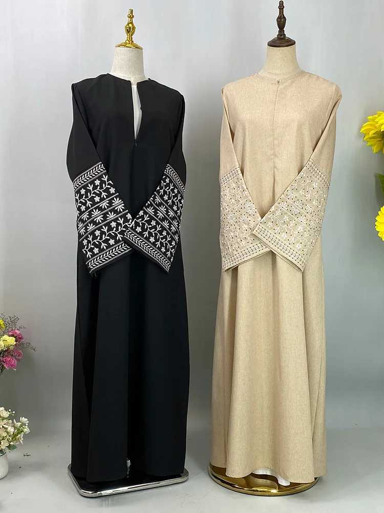 New Linen slim Abaya Sve Embroidery Clothing Dubai Turkish Spring summer Daily Fe Dress Moroccan Ktan Women RamadanXJ250310