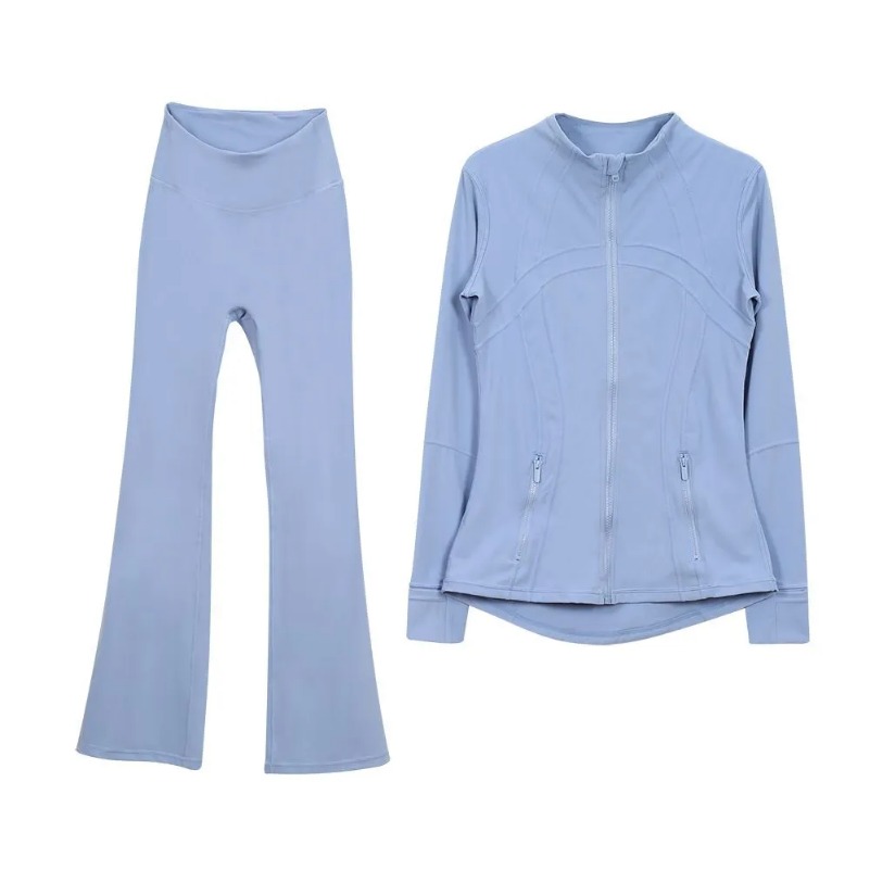 L310 Women Yoga Outfit Two Pcs Suits Long Flared Pant Jackets Set Close-Fitting Fiess Yoga WearElastic Workout Sportswear Elastic Bell-bottom Trousers
