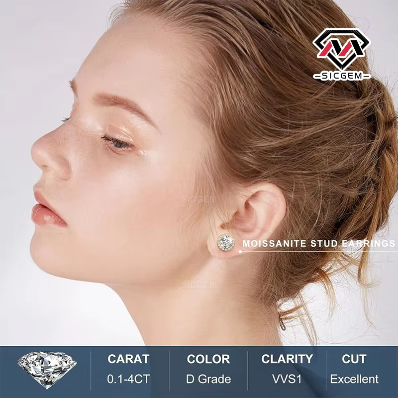 SICGEM Romantic Square Shape Moissanite Earring Stud Super Aesthetic and Chic Jewelry