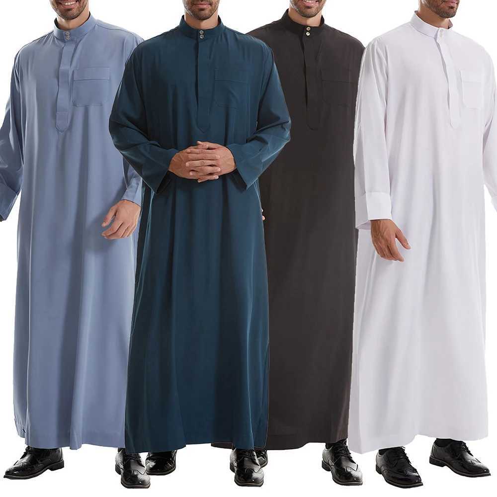 Mens Long Sleeved Robe Classical Waistband Contrasting Colors Autumn Casual Daily Arab Islamic Muslim Patchwork Mens Clothing W250310