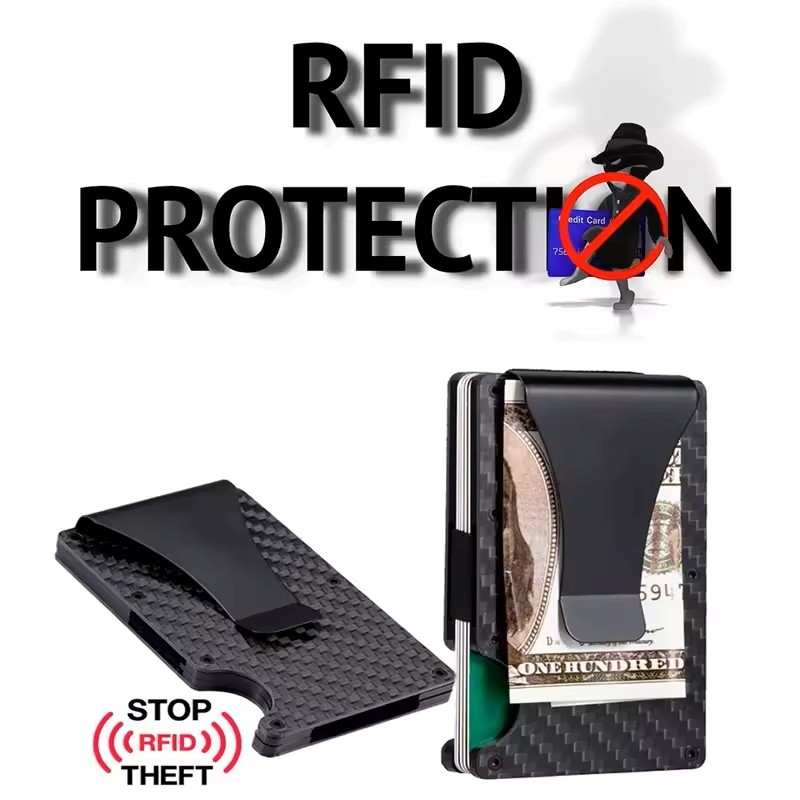 Minimalist carbon fiber RFID holder ultra-thin mini ID credit card holder aluminum alloy men's and women's wallet