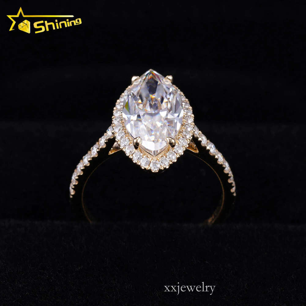 GRA Certificated 14K Gold 3CT Halo Marquise VVS Moissanite Dia Ring Custom Women Fine Engagement Wedding Rings