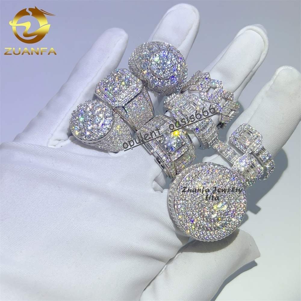 New Arrival Fine Jewelry 925 Sterling Silver Iced Out Diamond Hip Hop Mens Moissanite Ring