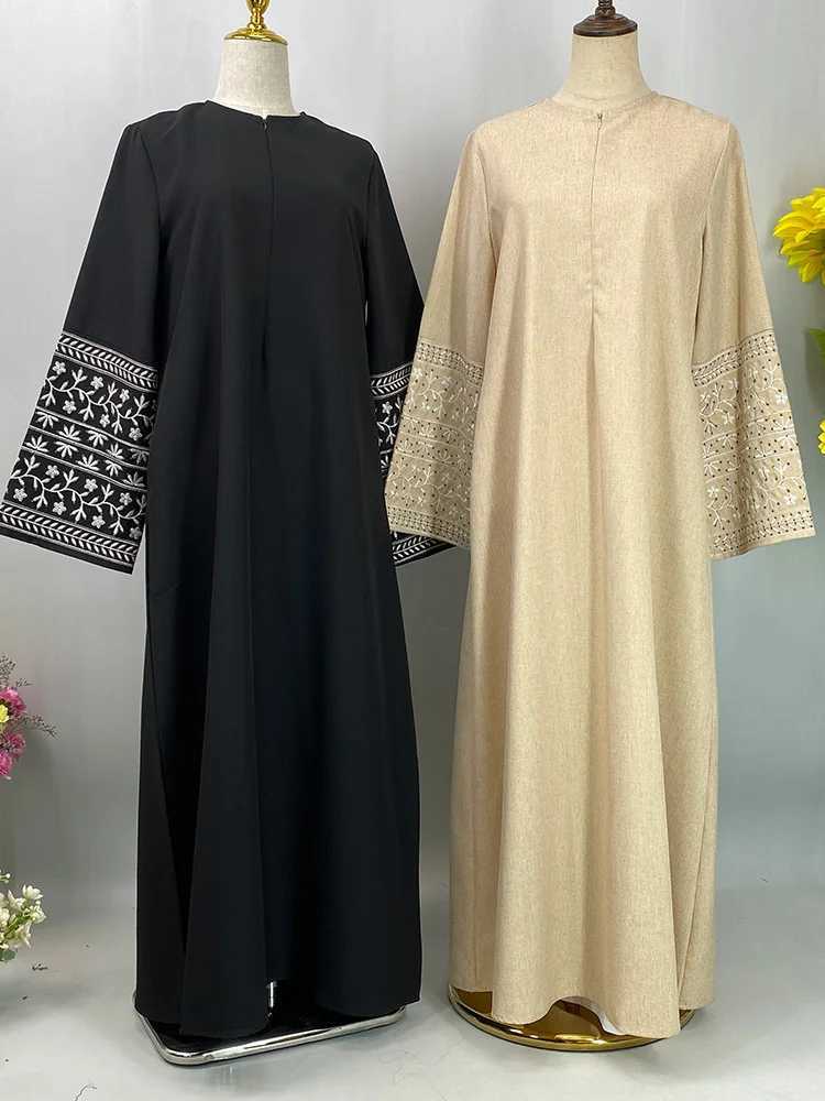 New Linen slim Abaya Sve Embroidery Clothing Dubai Turkish Spring summer Daily Fe Dress Moroccan Ktan Women RamadanXJ250310