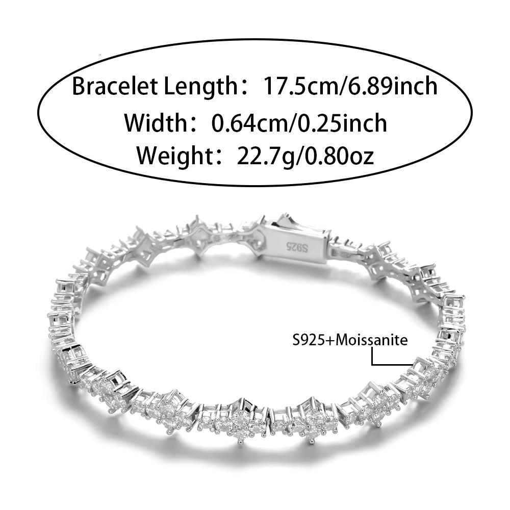 New Arrival Stylish Trendy Fine Jewelry 925 Sterling Silver Iced Out VVS1 Moissanite Bracelet Cross Tennis Bangles