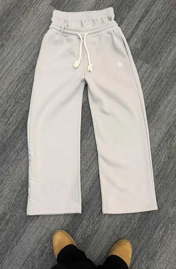 Harajuku loose double waist sports pants Y2K American solid color letter embroidery casual pants hip-hop drawstring joggingT250319