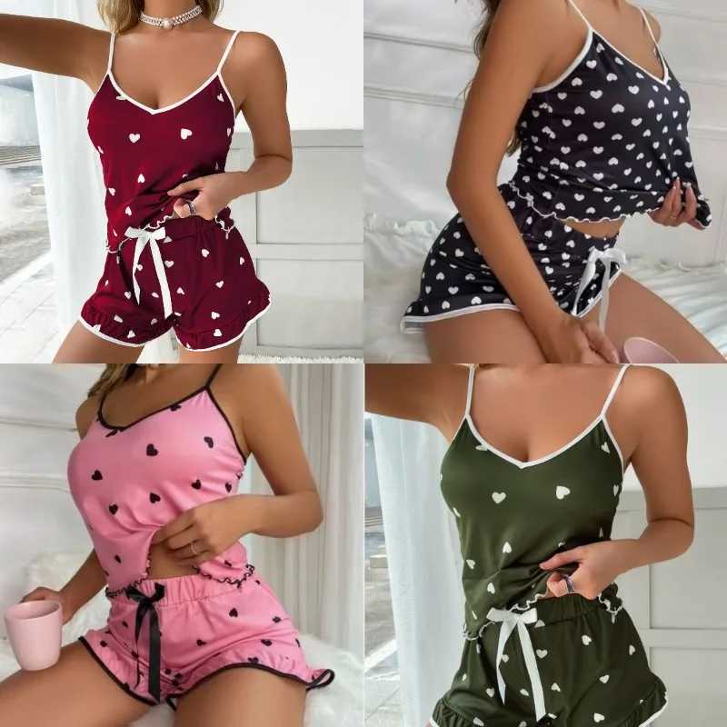 2Pcs/set plus size sleeveless pyjamas ice silk summer camisole college students homewear printed tops shorts ladies pyjamas younC250310