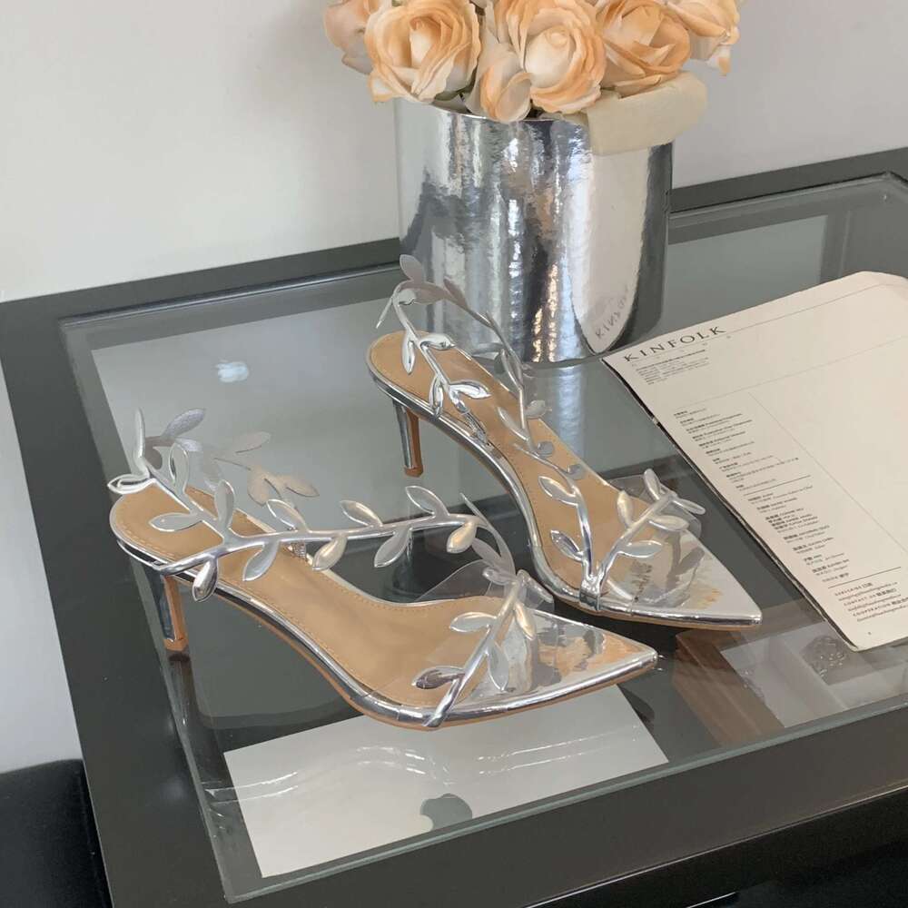 Xibeilove 2025 Summer Ladies Heels Fashion Pointed Leaf Gold Sier High Heel Sandals Women Party Wedding Shoes