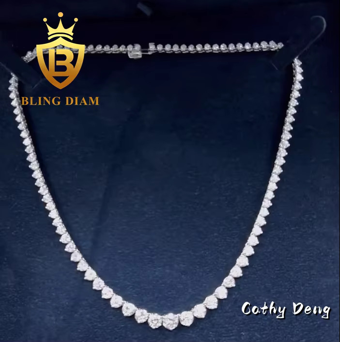Fashion Design Small to Big 3 Prong Round Moissanite Tennis Chain S925 Sterling Silver Iced Out Moissanite Chocker Necklace