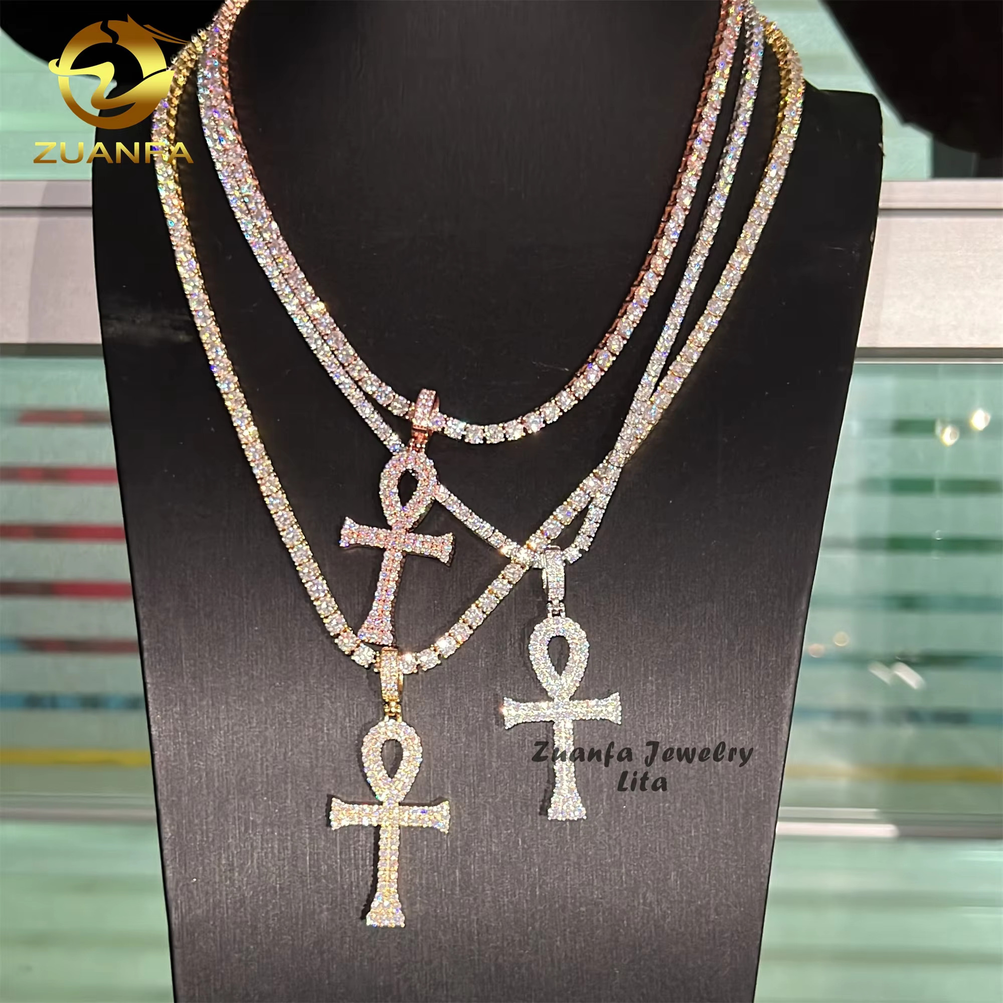 Hot Sale High Quality Ready to Ship Hip Hop Silver 925 Moissanite Allah Cross Iced Out Pendant for Men
