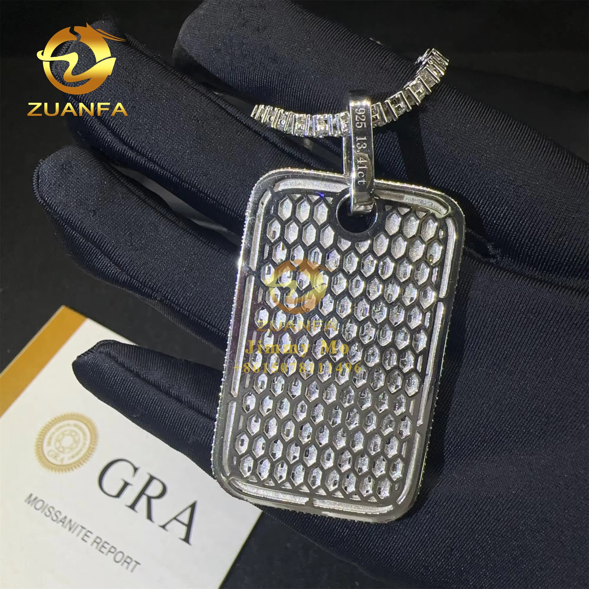 Custom Made Rapper Luxury Jewelry 925 Silver Iced Out Fully VVS1 Baguette Synthetic Moissanite Diamond Hip Hop Dog Tag Pendant