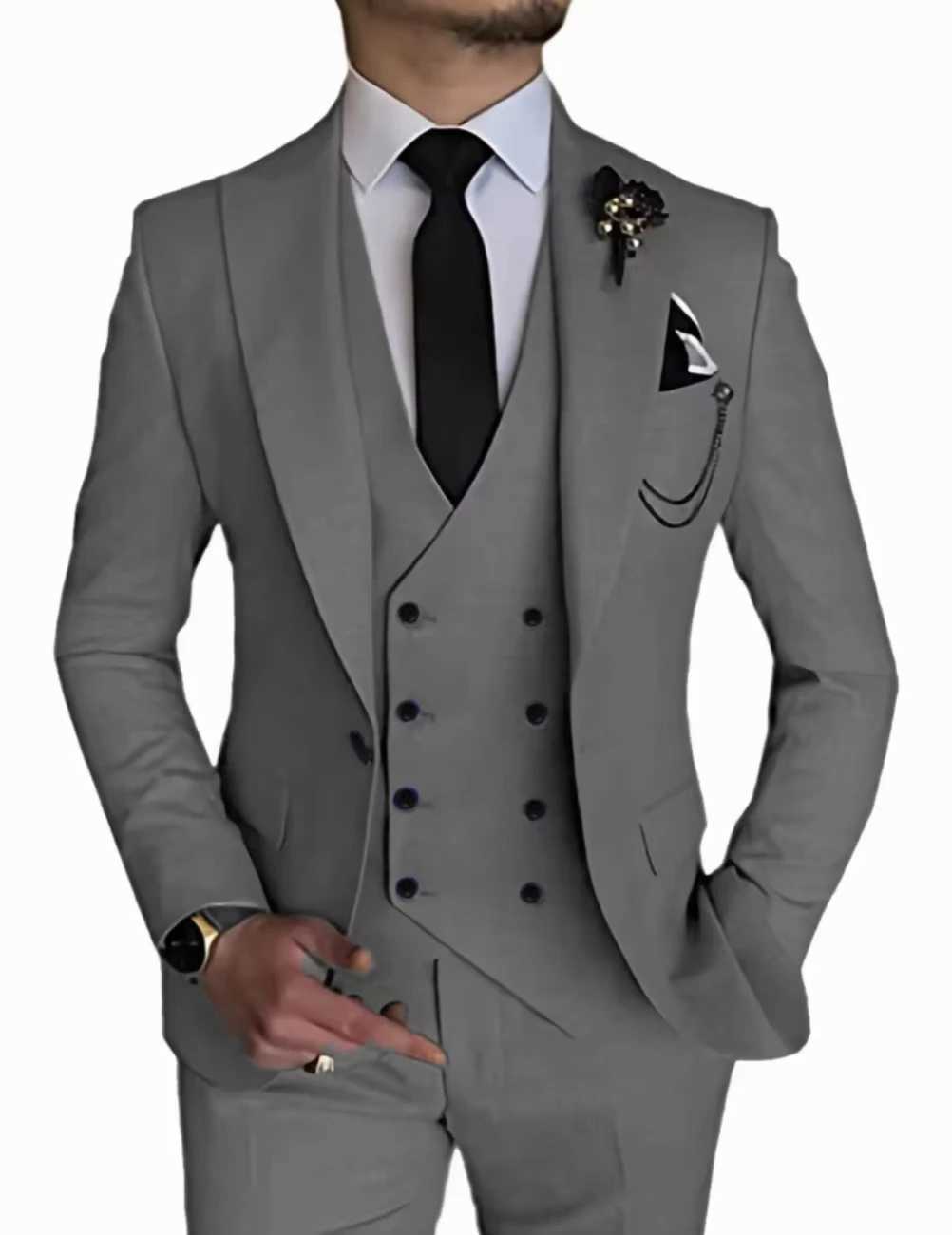 Luxury Mens Single Button Business Set 3-Piece Wedding Groom Evening Dress (Jacket+Vest+Pants) Elegant High Quality 2024 W250310