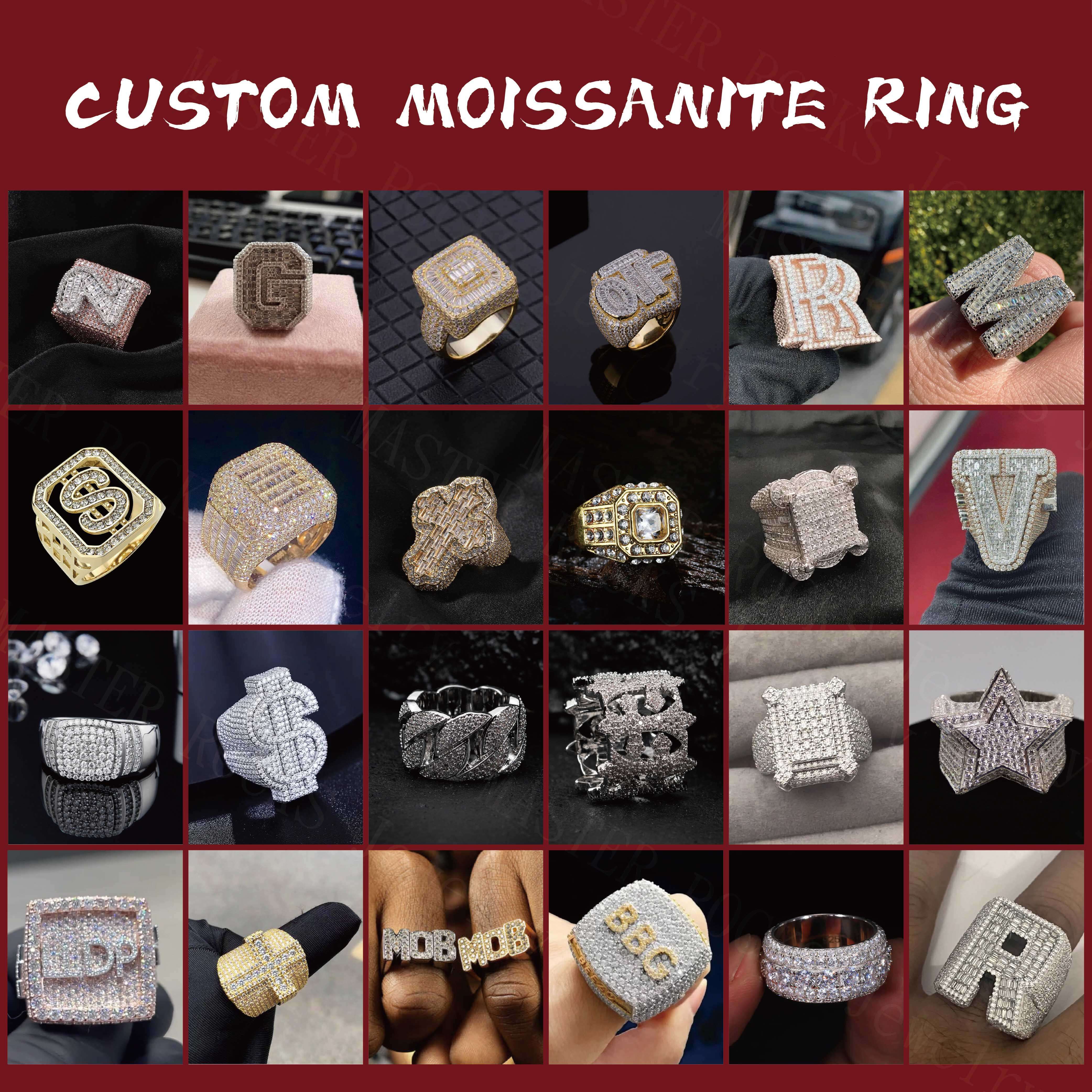 Hip Hop Men Custom Letter Name Sterg Sier Iced Out Moissanite Ring