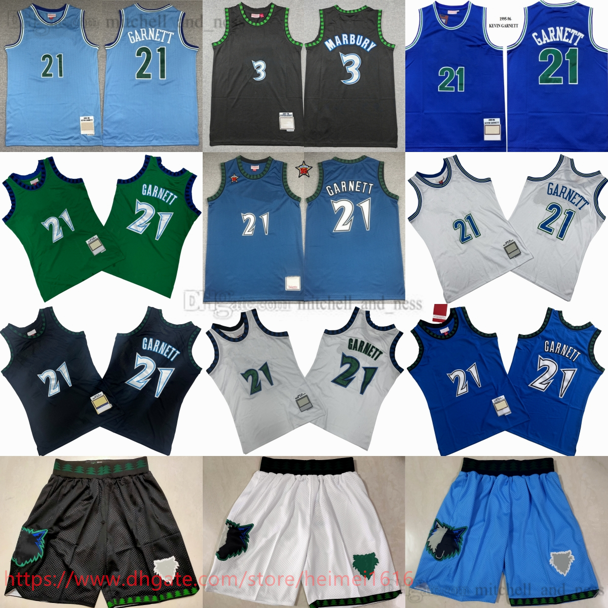 1997-98 Classic Retro Basketball 21 Kevin Garnett Jersey Vintage Black Stitched 3 Stephon Marbury Jerseys Blue White Green Breathable Sport Shirt