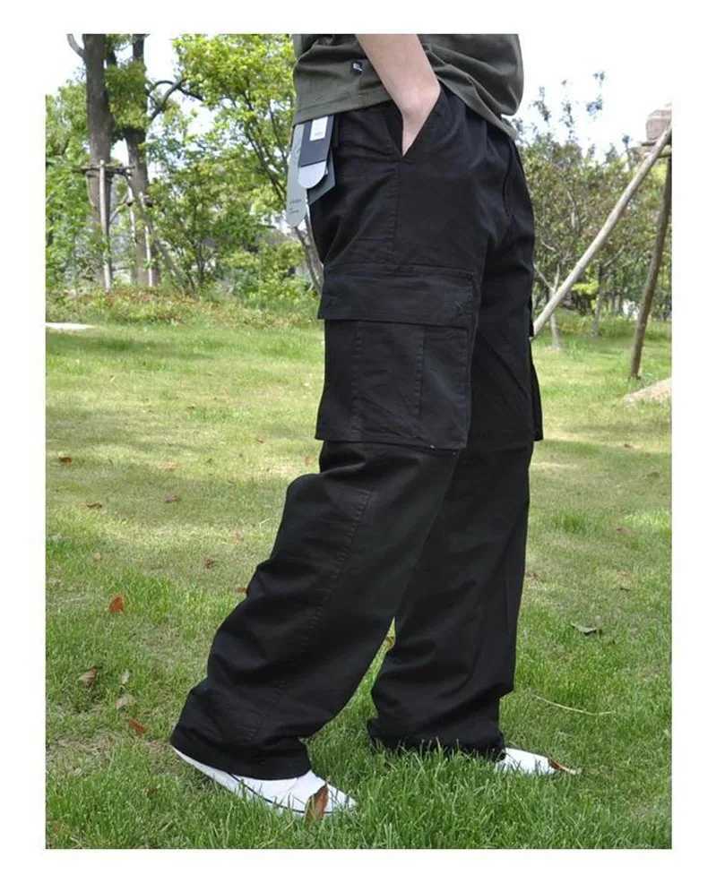 Men Plus Large Size Cargo Pants Cotton Straight Oversize Tracksuit Wide Leg Tactical Baggy Trousers Spring Summer 5XL 6XL Z1T250319