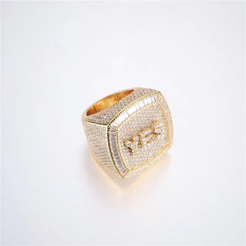 HipHop 18k White Gold VVS Iced Out Moissanite Diamond Ring 925 Sterling Silver Ring Customized Luxury Design Party Rings for Men