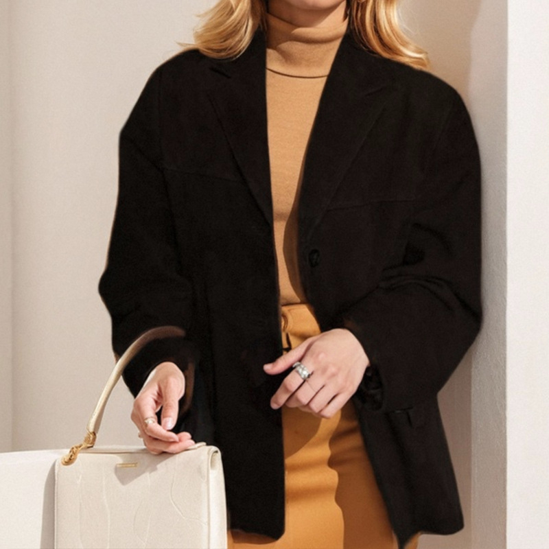 F39Stylish Brown Pocketed Overcoat for Ladies - Classic Layered Look Inspired by Euro-American Fashion Trends