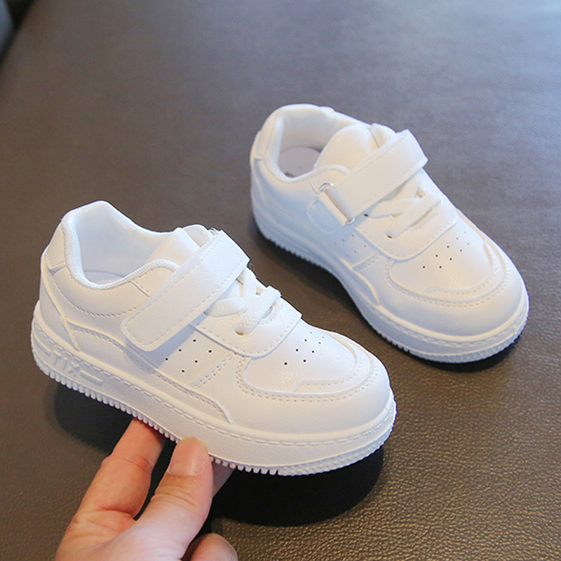 Infant Kid's Leather White Kids Shoes For Boys And Girls Fashion Children Casual Shoes Non-slip Sneakers Sizes US5.5C-US6Y 000512
