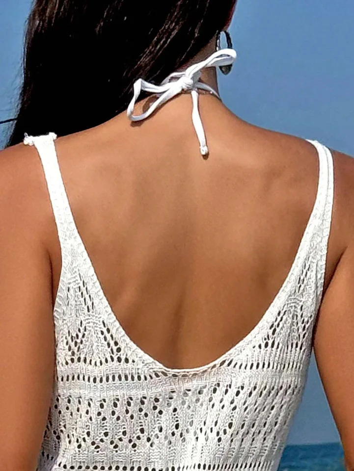 Elegant Temperament Womens Fashion Hollow Out Maxi Dress Cover up Skirt Suspender Skirt Showing Body Waistline Free Bikini 250305Z