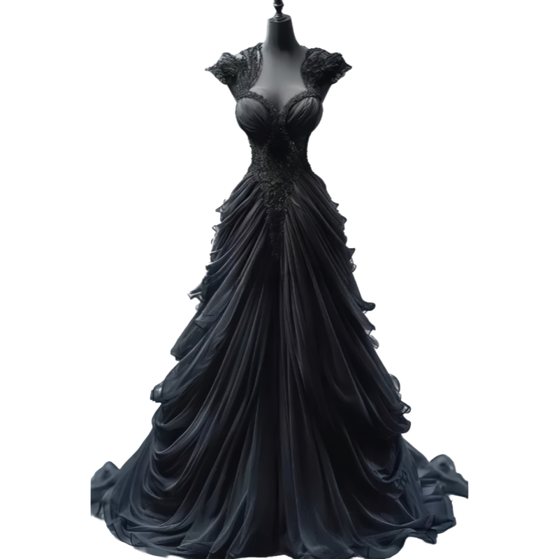 Draped Black Gothic Wedding Dresses Lace Appliques Beaded Corset A-Line Vintage Victorian Bridal Gowns Ruched 2025 Vestido De Novia