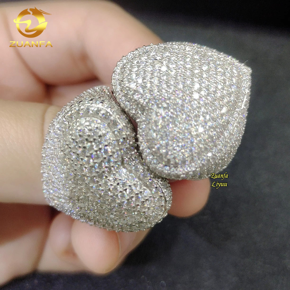 Iced Out Moissanite Engagement Rings Hip Hop Fashion Silver Jewelry Heart Shape Diamond Wedding Rings for Men Women