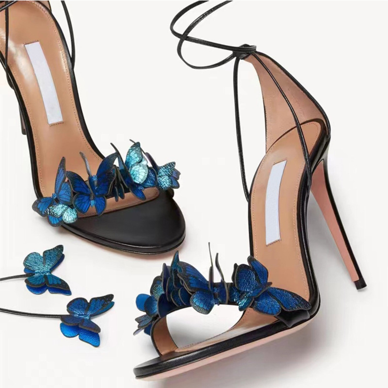 2025 Spring/Summer New Strap Butterfly High Heels Women, Small Yellow Heels, Versatile and Sexy One Belt Sandals for Women ddmykukumalu