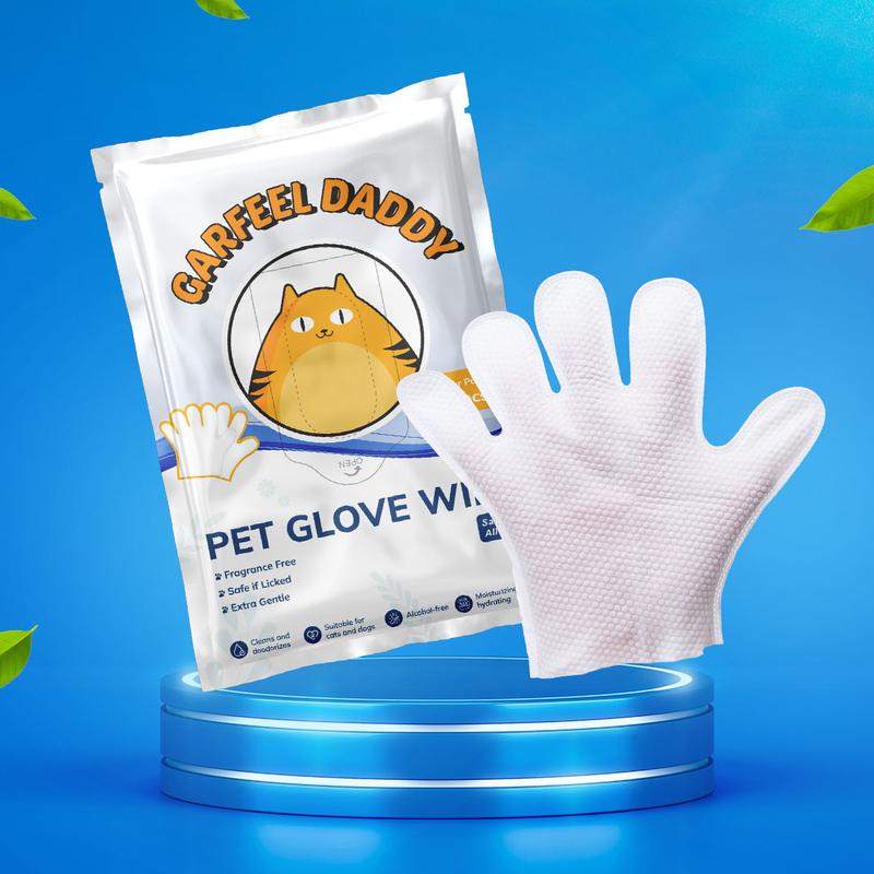 Garfeel Daddy Pet Glove Wipes - 6PCS/Pack All-Purpose No Rinse Grooming Wipes - Easy and Quick Cleaning & Deodorizing, Nourishing Fur Cat dog wipes