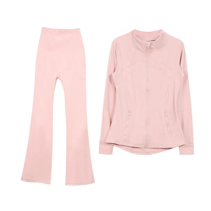 L310 Women Yoga Outfit Two Pcs Suits Long Flared Pant Jackets Set Close-Fitting Fiess Yoga WearElastic Workout Sportswear Elastic Bell-bottom Trousers